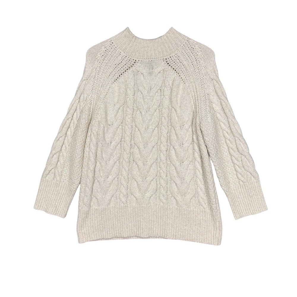 DESIGN HISTORY Womens Sweater Large Cream Cable Knit Mock Neck Soft‎ Fisherman